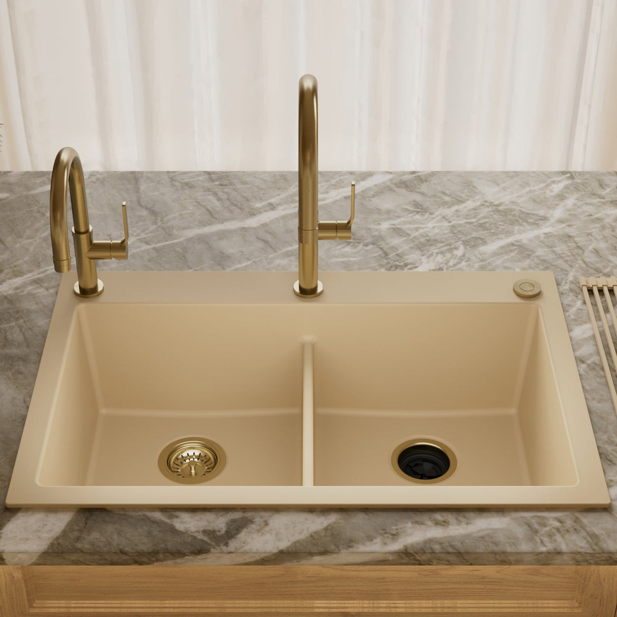 33" Top Mount Double Bowl Granite Kitchen Sink in Bisque