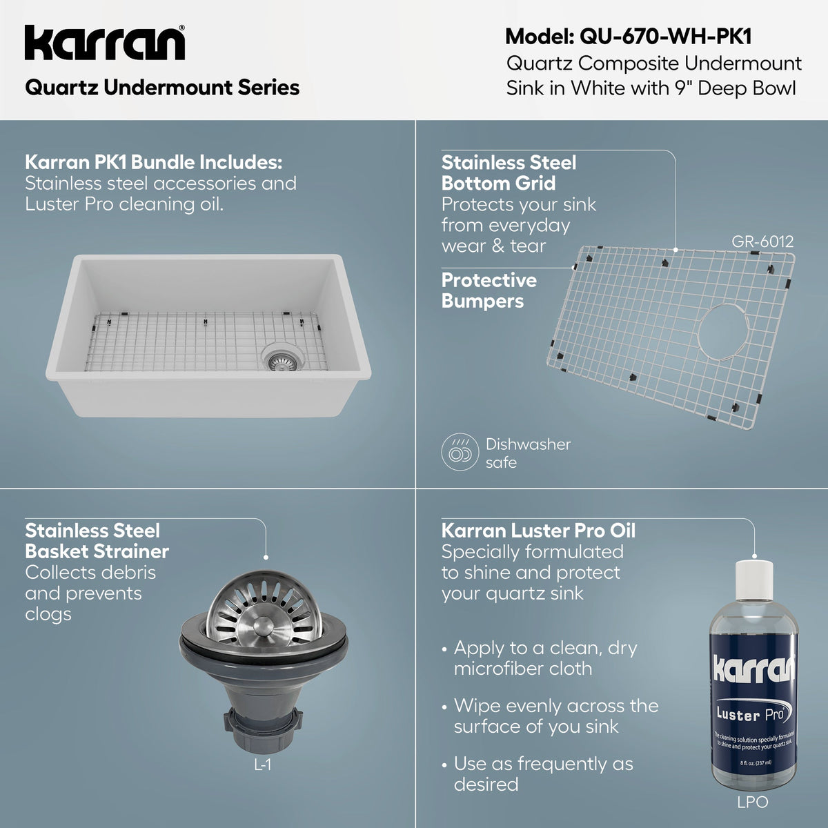 31-5/8" Undermount Large Single Bowl Quartz Composite Kitchen Sink Kit In White