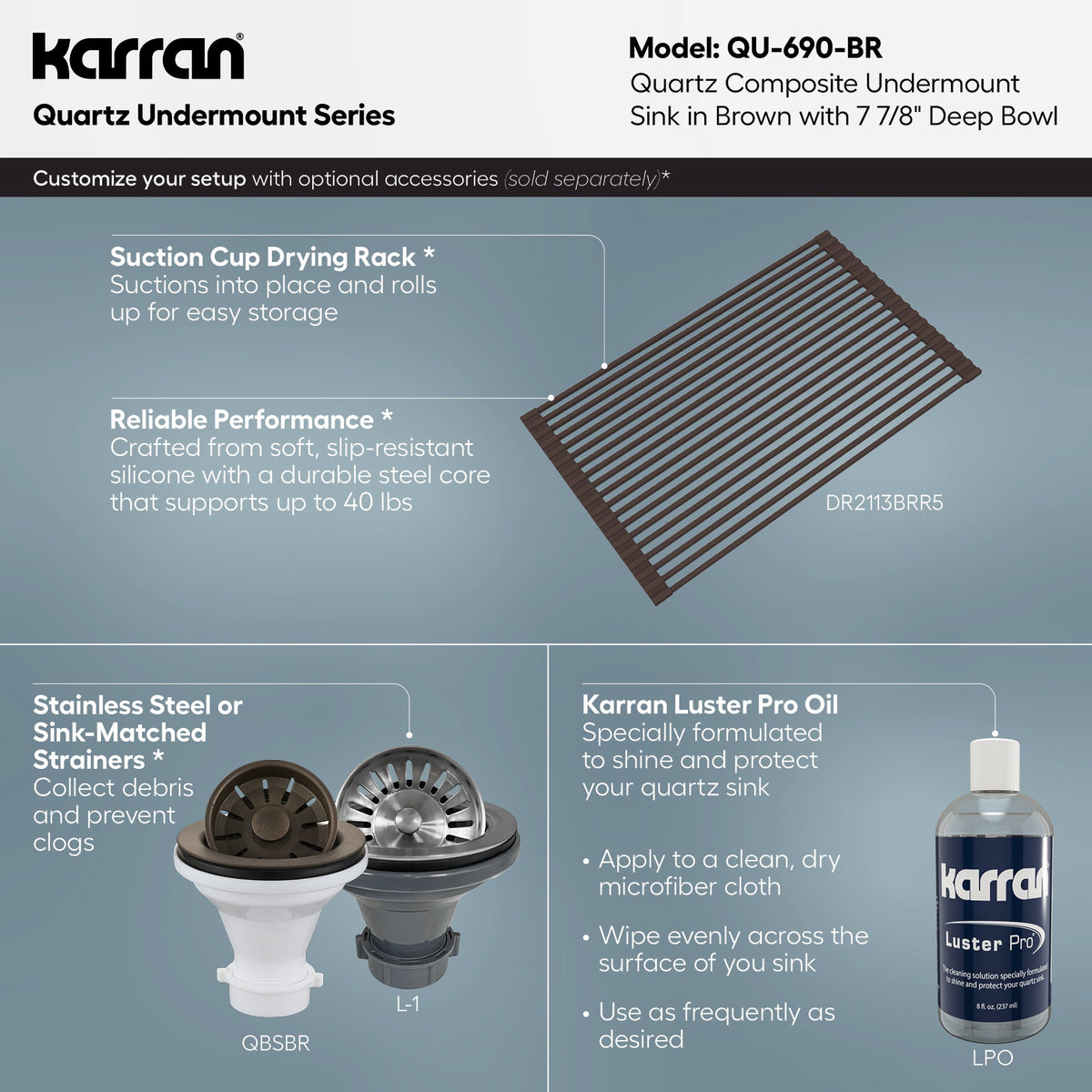 16-5/8" Undermount Quartz Composite Bar/Prep Sink In Brown