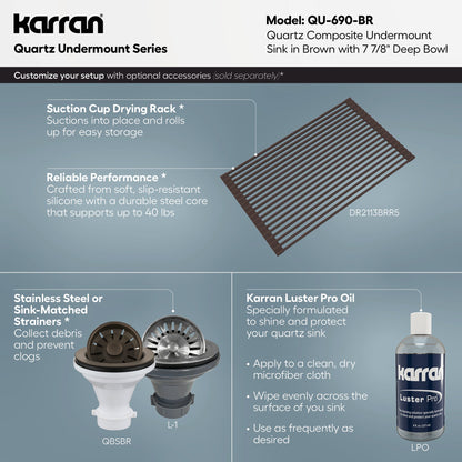 16-5/8" Undermount Quartz Composite Bar/Prep Sink In Brown