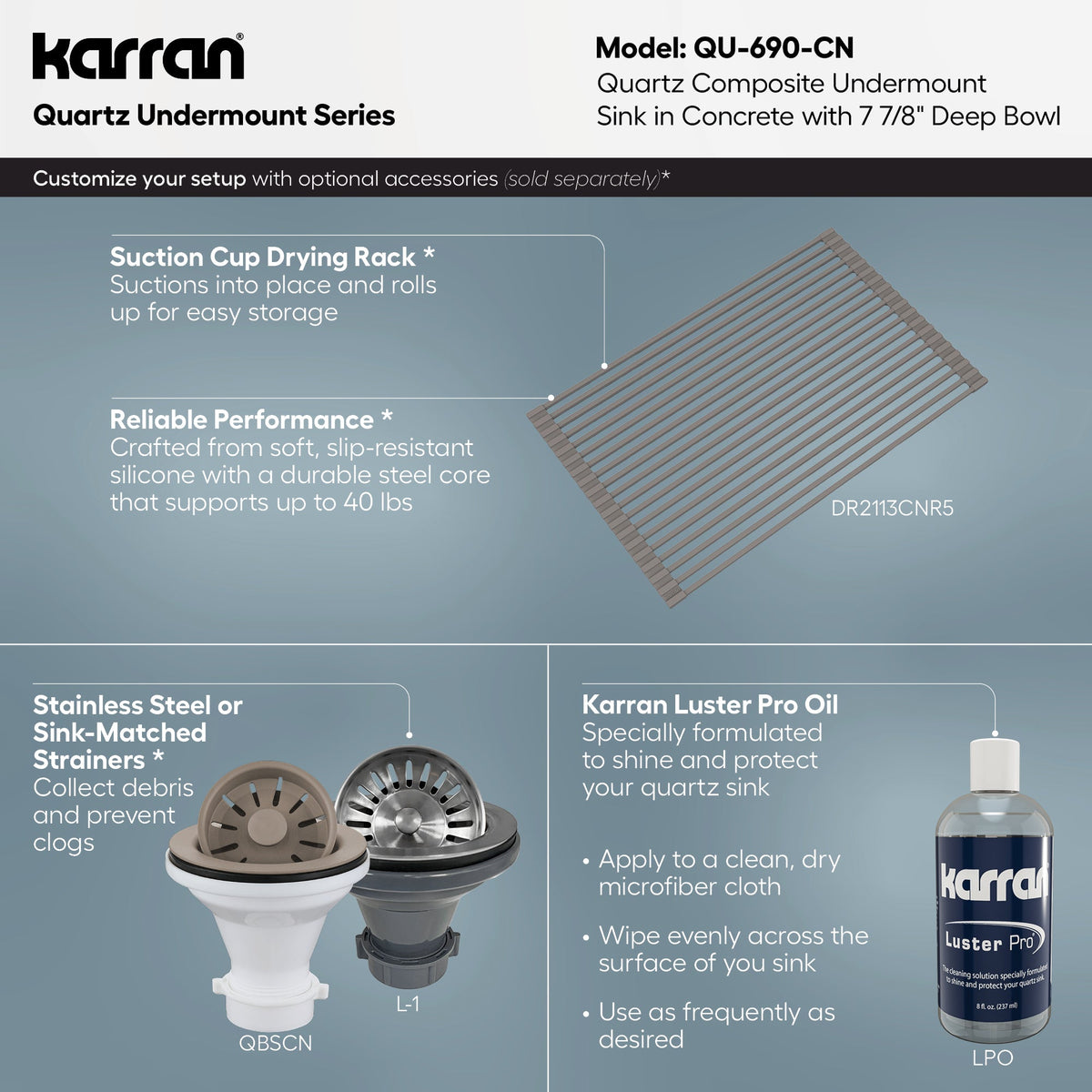 16-5/8" Undermount Quartz Composite Bar/Prep Sink In Concrete
