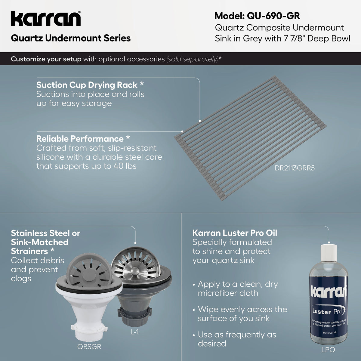 16-5/8" Undermount Quartz Composite Bar/Prep Sink In Grey