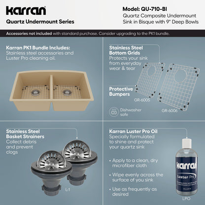 32-1/2" Undermount Double Equal Bowl Quartz Composite Kitchen Sink In Bisque