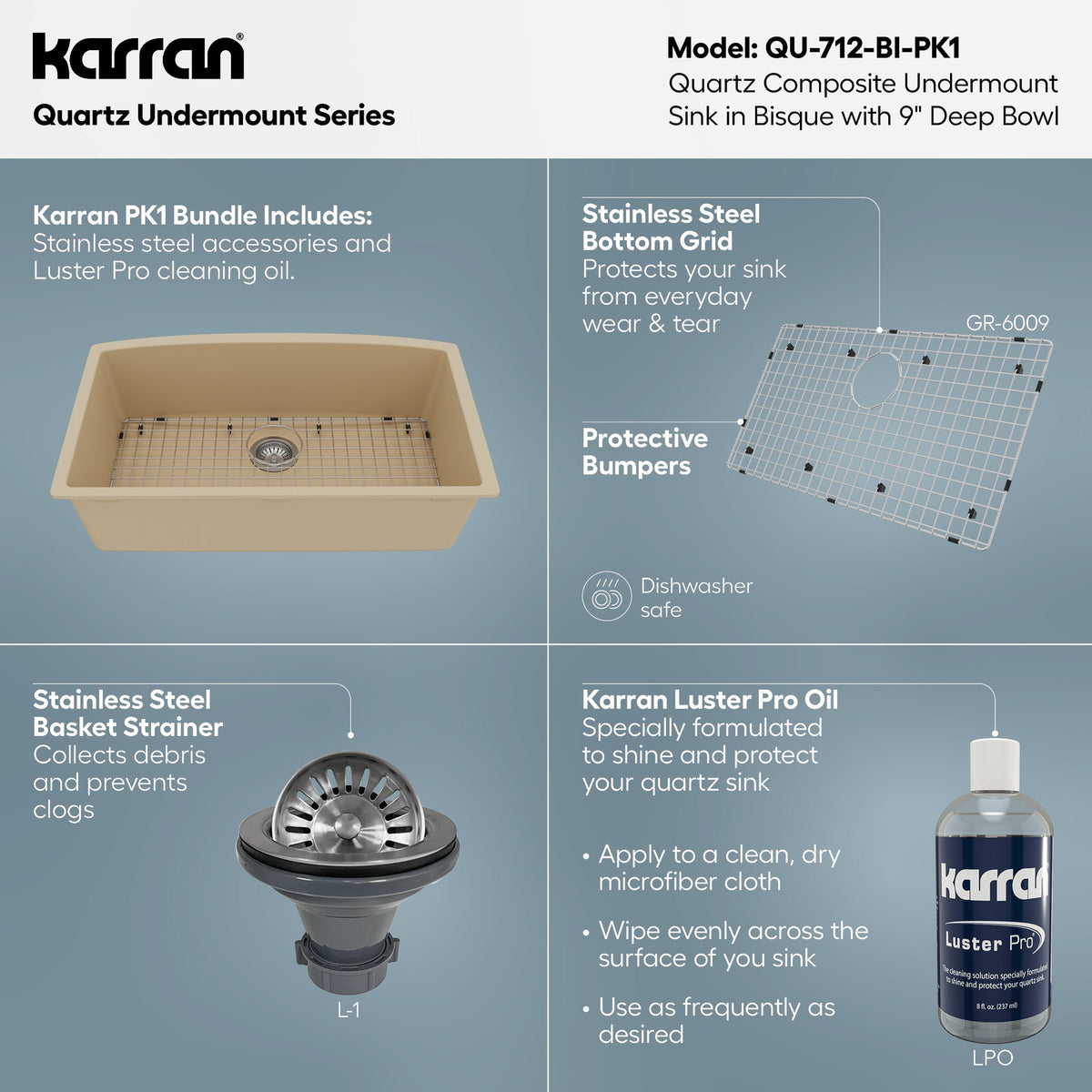 32-1/2" Undermount Large Single Bowl Quartz Composite Kitchen Sink Kit In Bisque