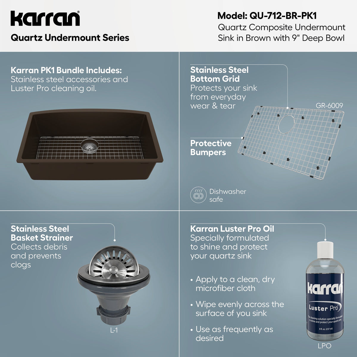 32-1/2" Undermount Large Single Bowl Quartz Composite Kitchen Sink Kit In Brown