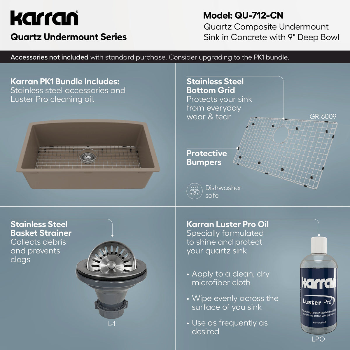 32-1/2" Undermount Large Single Bowl Quartz Composite Kitchen Sink In Concrete
