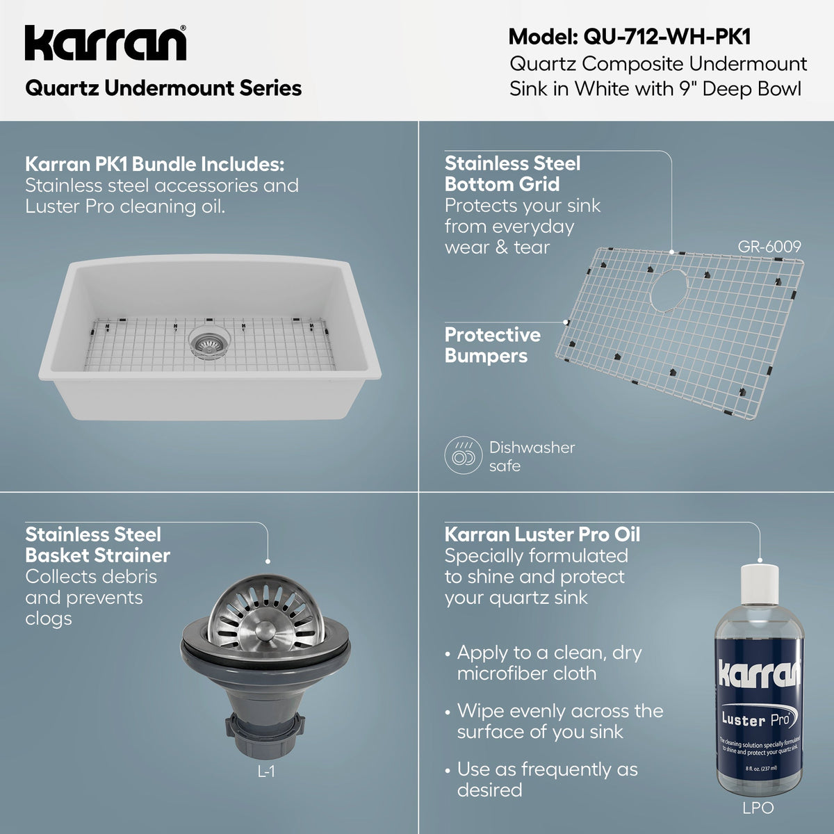32-1/2" Undermount Large Single Bowl Quartz Composite Kitchen Sink Kit In White