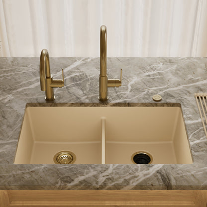 32-3/8" Undermount Double Equal Bowl Granite Kitchen Sink In Bisque