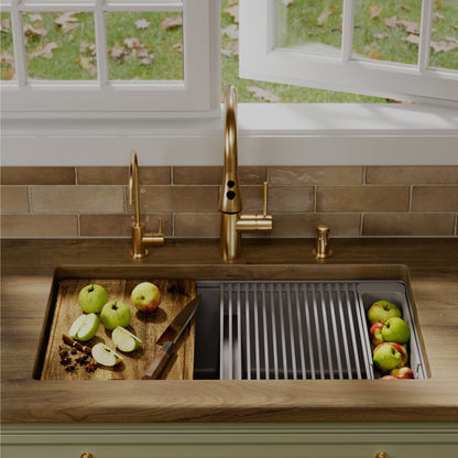 32" Undermount Double Bowl Quartz Kitchen Sink Kit In Grey