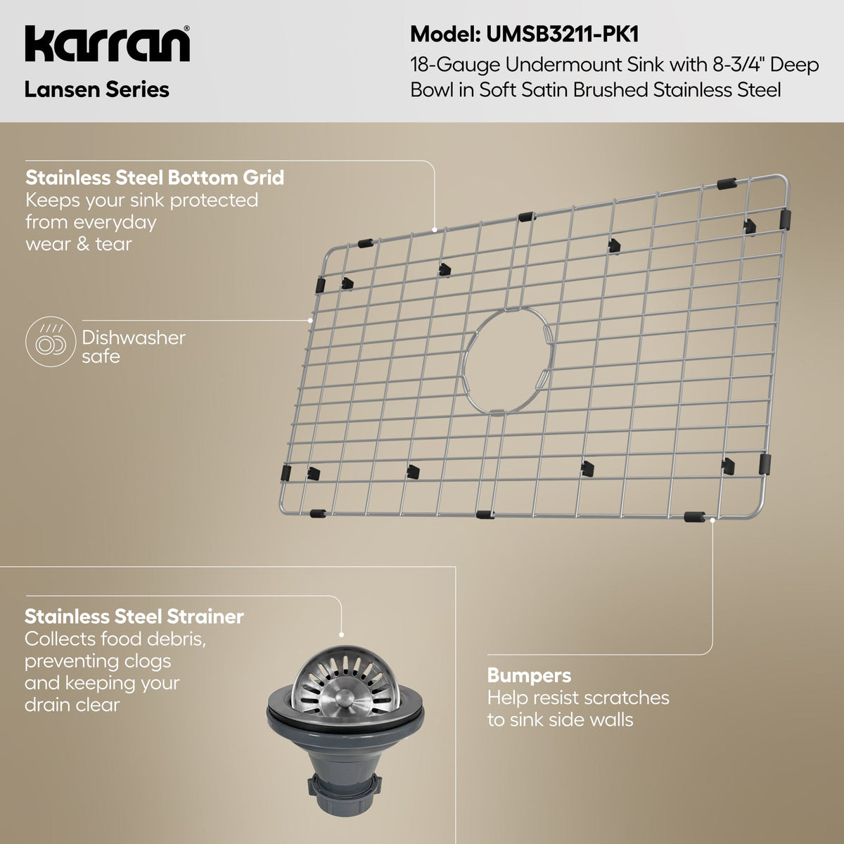 Lansen 32" Undermount 18 Gauge Single Bowl Stainless Steel Sink with Accessories