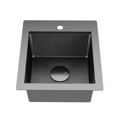 Matrix 17" Top Mount Workstation 16 Gauge Single Bowl Stainless Steel Sink In Gunmetal Grey with Accessories