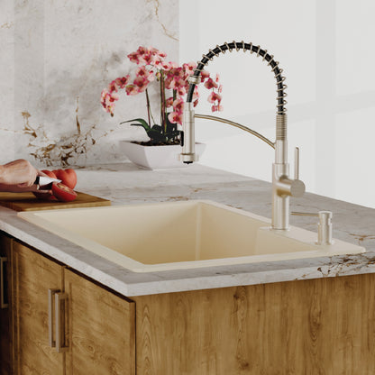 33" Top Mount Double Offset Bowl Quartz Composite Kitchen Sink In Bisque
