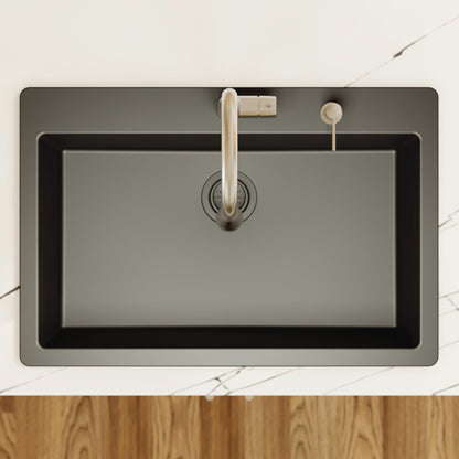 33" Top Mount Large Single Bowl Quartz Composite Kitchen Sink In Black