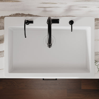 33" Top Mount Single Bowl Quartz Composite Kitchen Sink In White