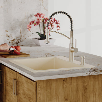25" Top Mount Single Bowl Quartz Composite Kitchen Sink In Bisque
