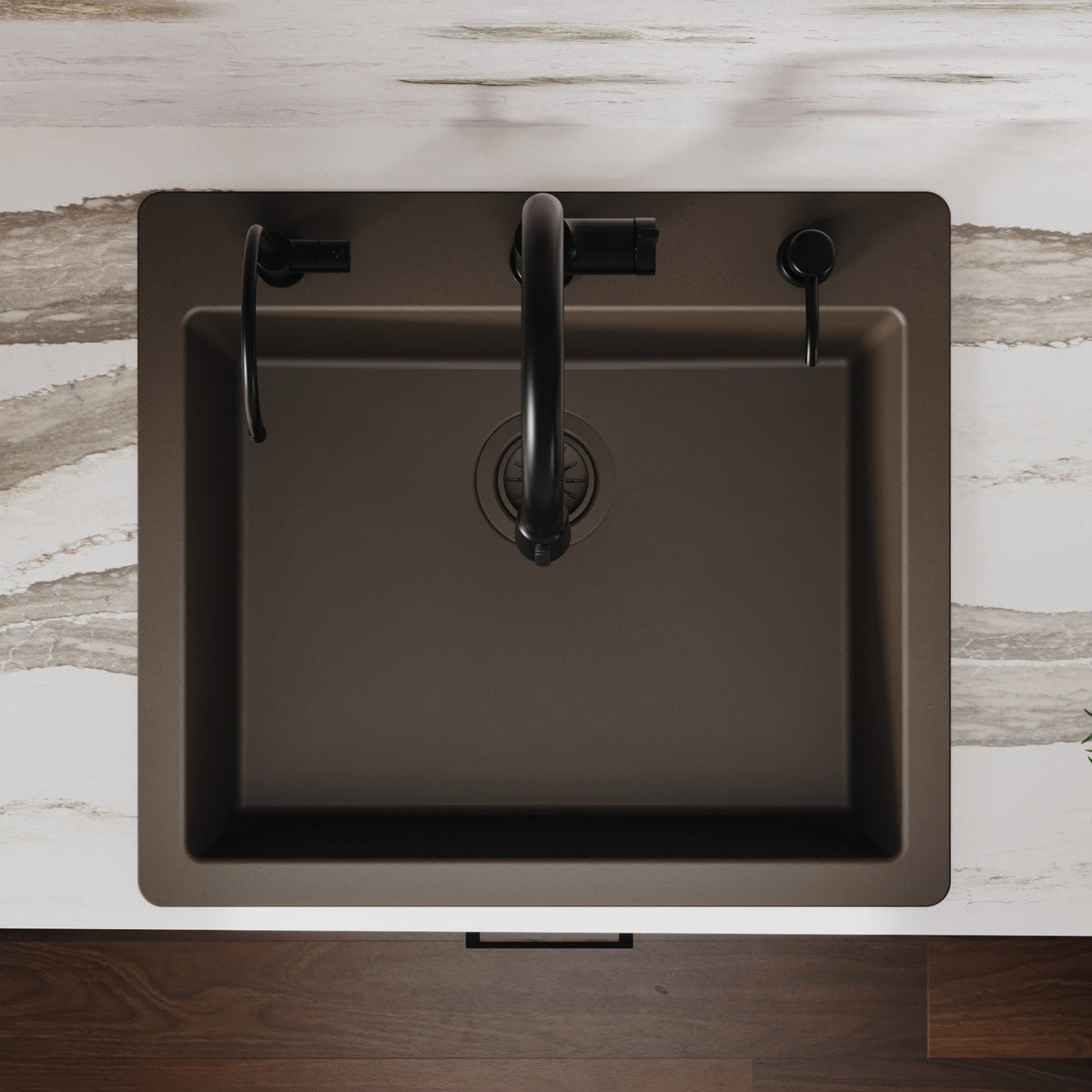 25" Top Mount Single Bowl Quartz Composite Kitchen Sink In Brown