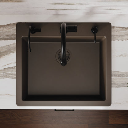 25" Top Mount Single Bowl Quartz Composite Kitchen Sink In Brown