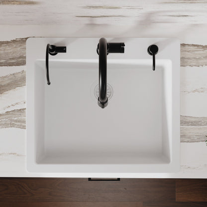 25" Top Mount Single Bowl Quartz Composite Kitchen Sink In White