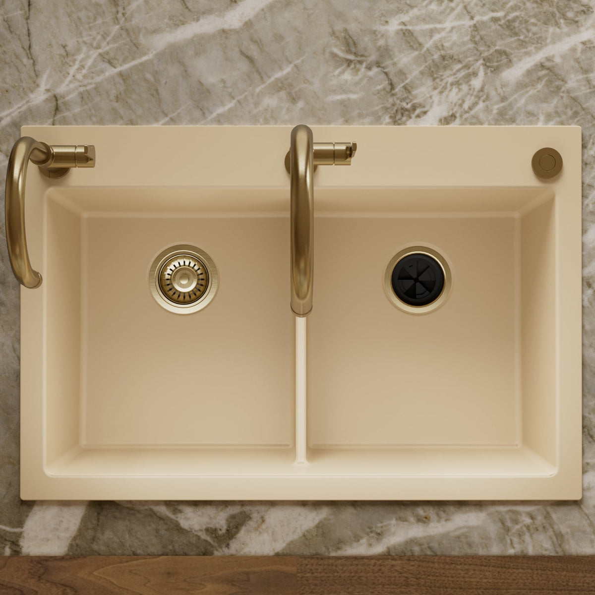 33" Top Mount Double Bowl Granite Kitchen Sink in Bisque