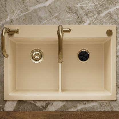 33" Top Mount Double Bowl Granite Kitchen Sink in Bisque