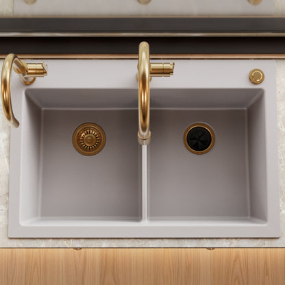 33" Top Mount Double Bowl Granite Kitchen Sink in Grey