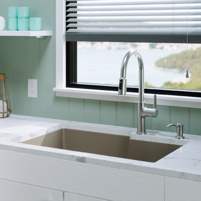 32-1/4" Undermount Double Offset Bowl Quartz Composite Kitchen Sink In Concrete