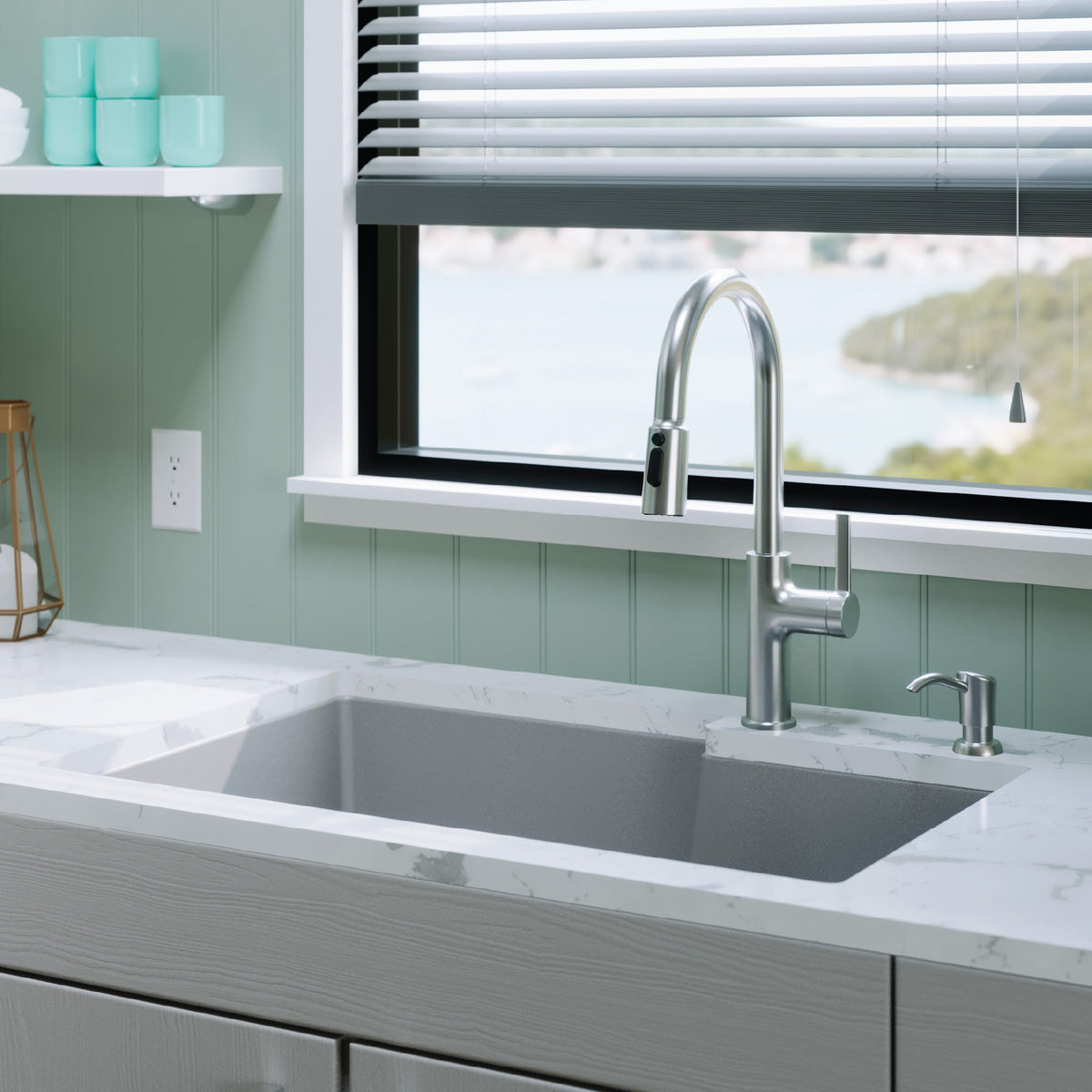 32-1/4" Undermount Double Offset Bowl Quartz Composite Kitchen Sink In Grey