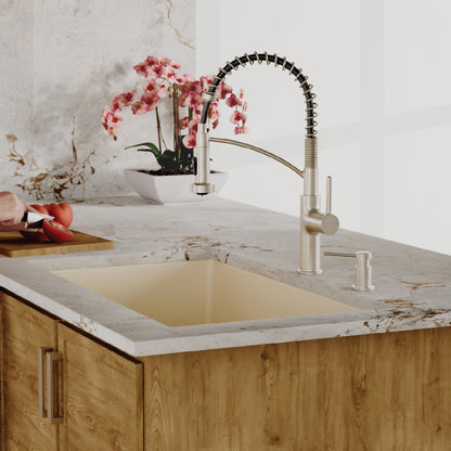32-3/8" Undermount Large Single Bowl Quartz Composite Kitchen Sink Kit In Bisque