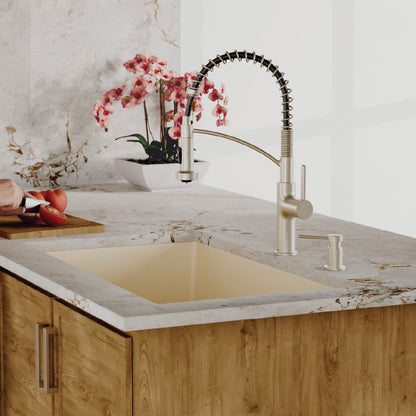 32-3/8" Undermount Large Single Bowl Quartz Composite Kitchen Sink In Bisque