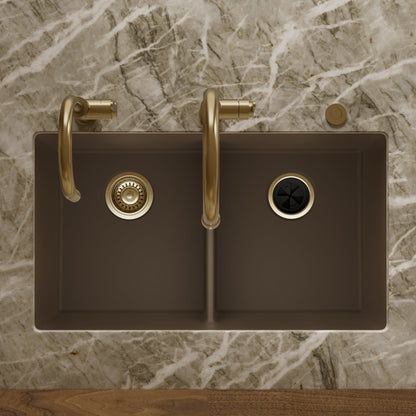 32-3/8" Undermount Double Equal Bowl Granite Kitchen Sink In Brown