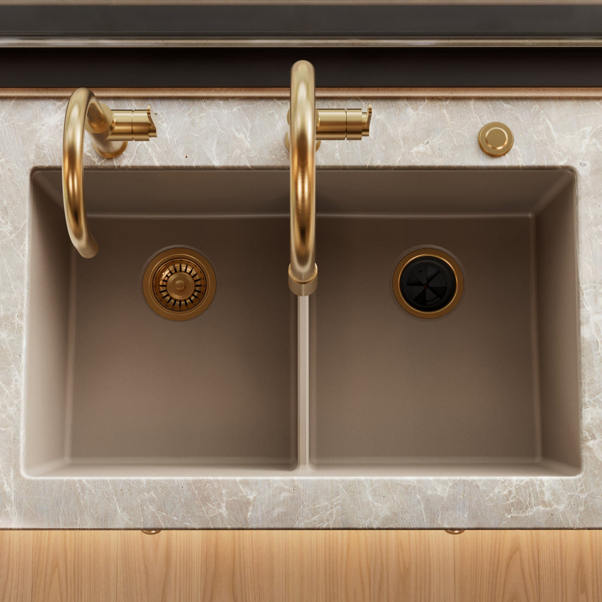 32-3/8" Undermount Double Equal Bowl Granite Kitchen Sink In Concrete