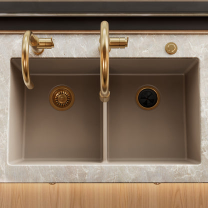 32-3/8" Undermount Double Equal Bowl Granite Kitchen Sink In Concrete