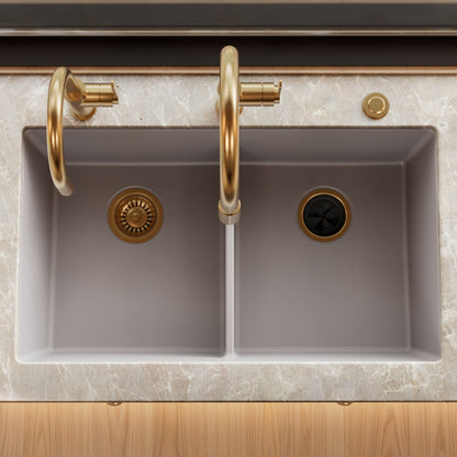 32-3/8" Undermount Double Equal Bowl Granite Kitchen Sink In Grey