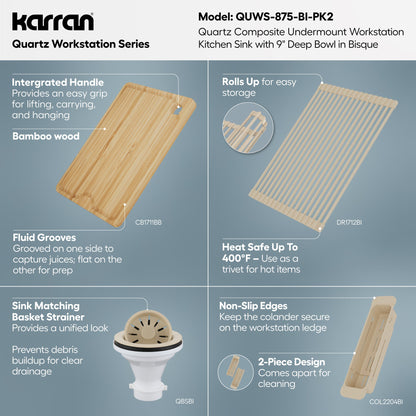 32" Undermount Single Bowl Quartz Kitchen Sink Kit In Bisque