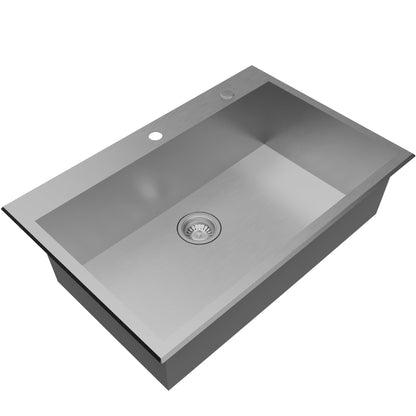 Fusion 33" Top Mount 18 Gauge Single Bowl Stainless Steel Sink with Accessories