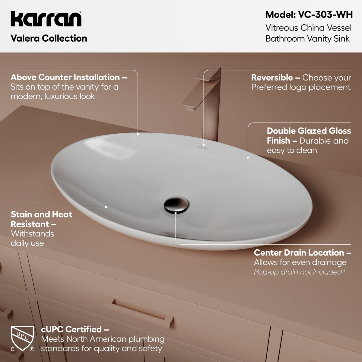 27" Vessel Vitreous China Bathroom Sink In White