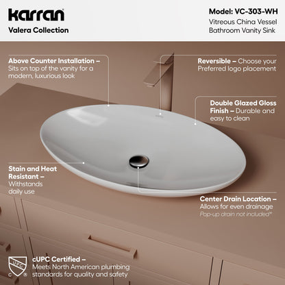 27" Vessel Vitreous China Bathroom Sink In White