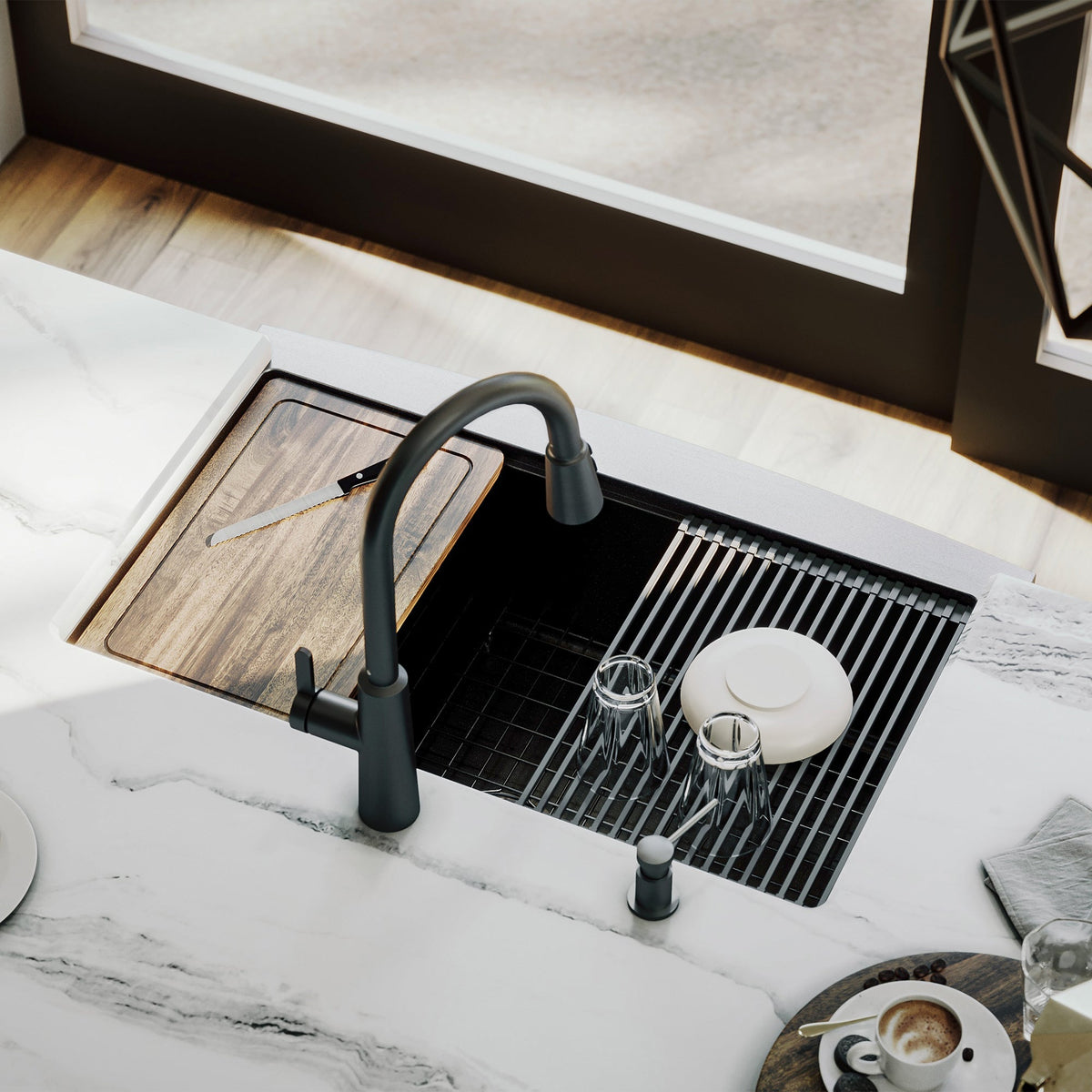 Elite 33" Apron Front Workstation 16 Gauge Single Bowl Stainless Steel Kitchen Sink In Gunmetal Black
