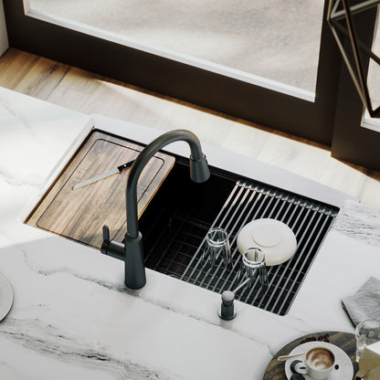 Elite 33" Apron Front Workstation 16 Gauge Single Bowl Stainless Steel Kitchen Sink In Gunmetal Black