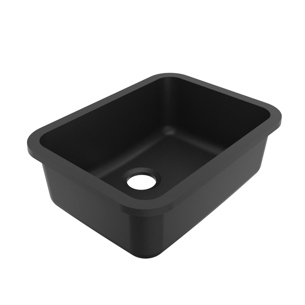 24-1/8" Seamless Undermount Single Bowl Quartz Composite Kitchen Sink In Black