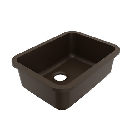 24-1/8" Seamless Undermount Single Bowl Quartz Composite Kitchen Sink In Brown