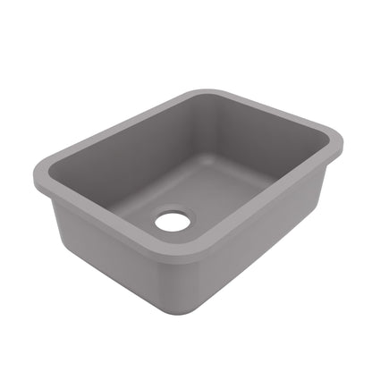 24-1/8" Seamless Undermount Single Bowl Quartz Composite Kitchen Sink In Grey