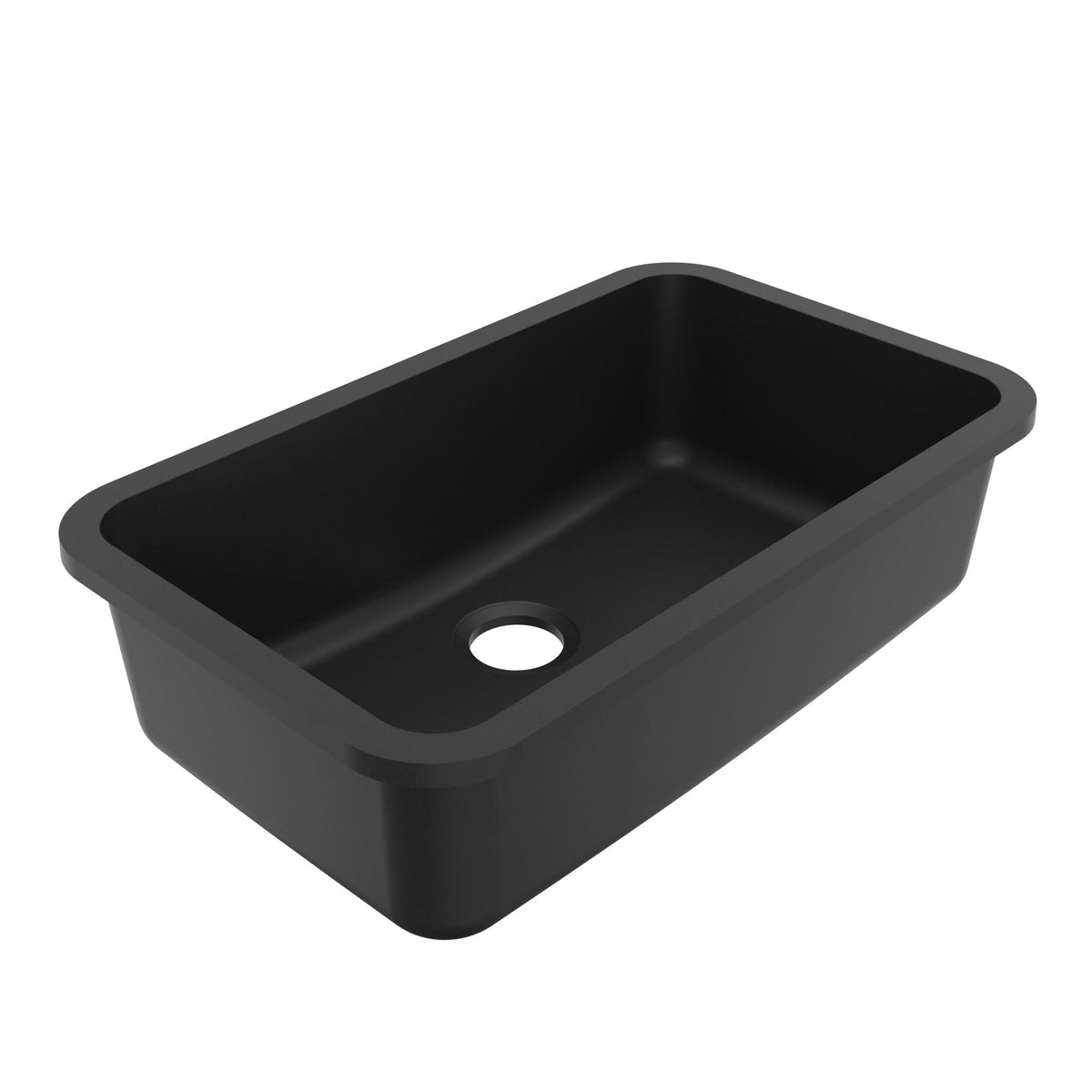 30-7/8" Seamless Undermount Large Single Bowl Quartz Composite Kitchen Sink In Black