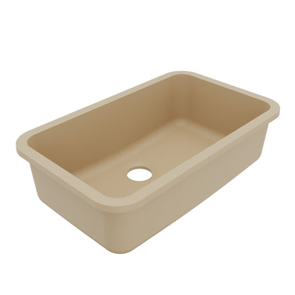 30-7/8" Seamless Undermount Large Single Bowl Quartz Composite Kitchen Sink In Bisque