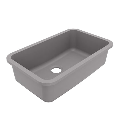30-7/8" Seamless Undermount Large Single Bowl Quartz Composite Kitchen Sink In Grey