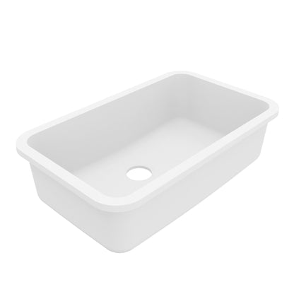 30-7/8" Seamless Undermount Large Single Bowl Quartz Composite Kitchen Sink In White