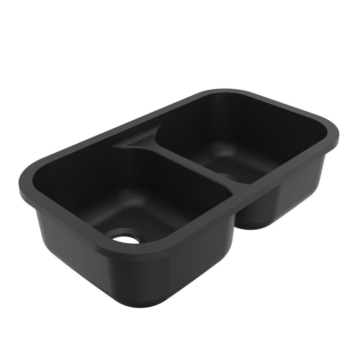 32-7/8" Seamless Undermount Doube Equal Bowl Quartz Composite Kitchen Sink In Black