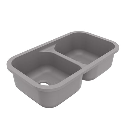 32-7/8" Seamless Undermount Doube Equal Bowl Quartz Composite Kitchen Sink In Grey