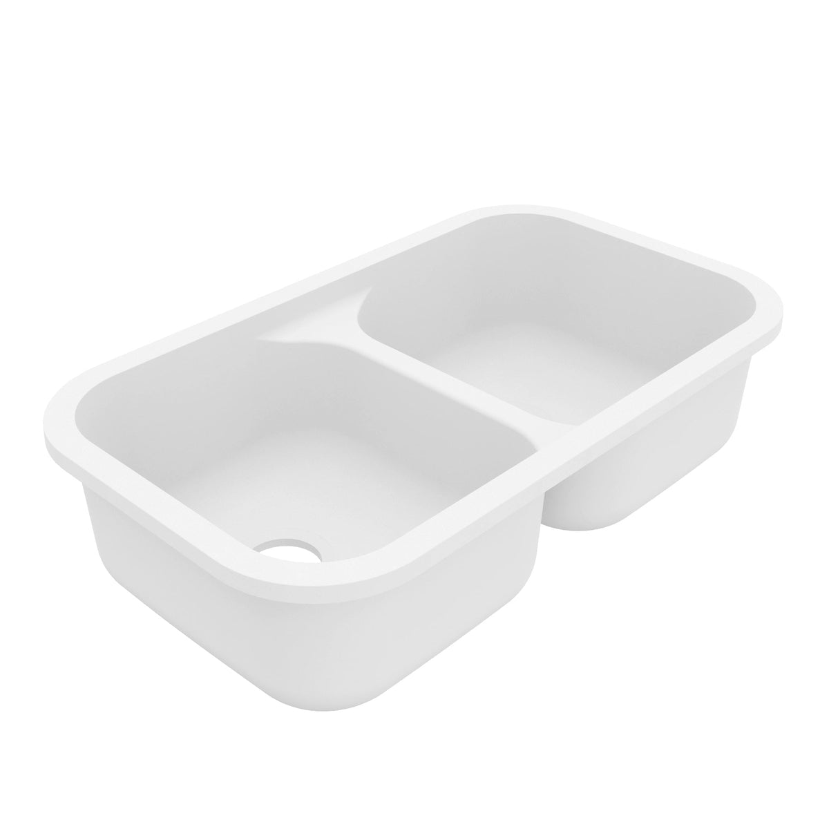 32-7/8" Seamless Undermount Doube Equal Bowl Quartz Composite Kitchen Sink In White