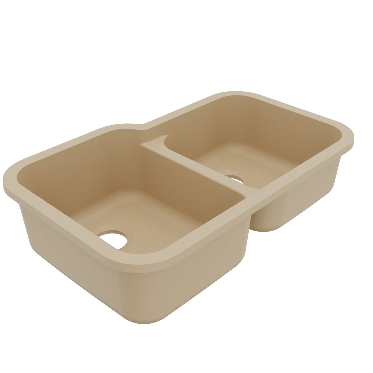 32-3/8" Seamless Undermount Double Offset Bowl Quartz Composite Kitchen Sink In Bisque